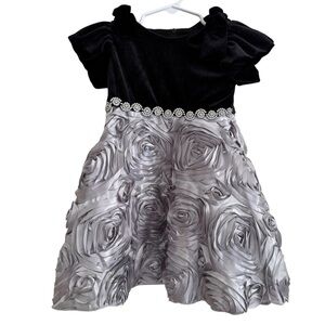 Rare Editions Silver Black Dress Velour Top Embellished Toddler Girls Size 2T